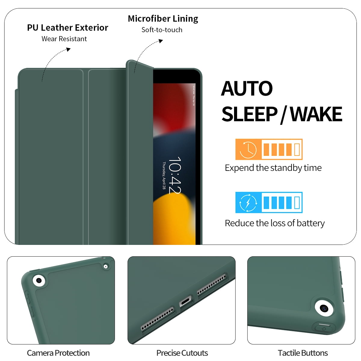 iPad 10.2 Case for iPad 9th Generation 2021 /iPad 8th Generation 2020 / iPad 7th Gen 2019 with Pencil Holder, Auto Sleep/Wake for Slim Soft Back Smart Cover, iPad 10.2 inch Case, Black
