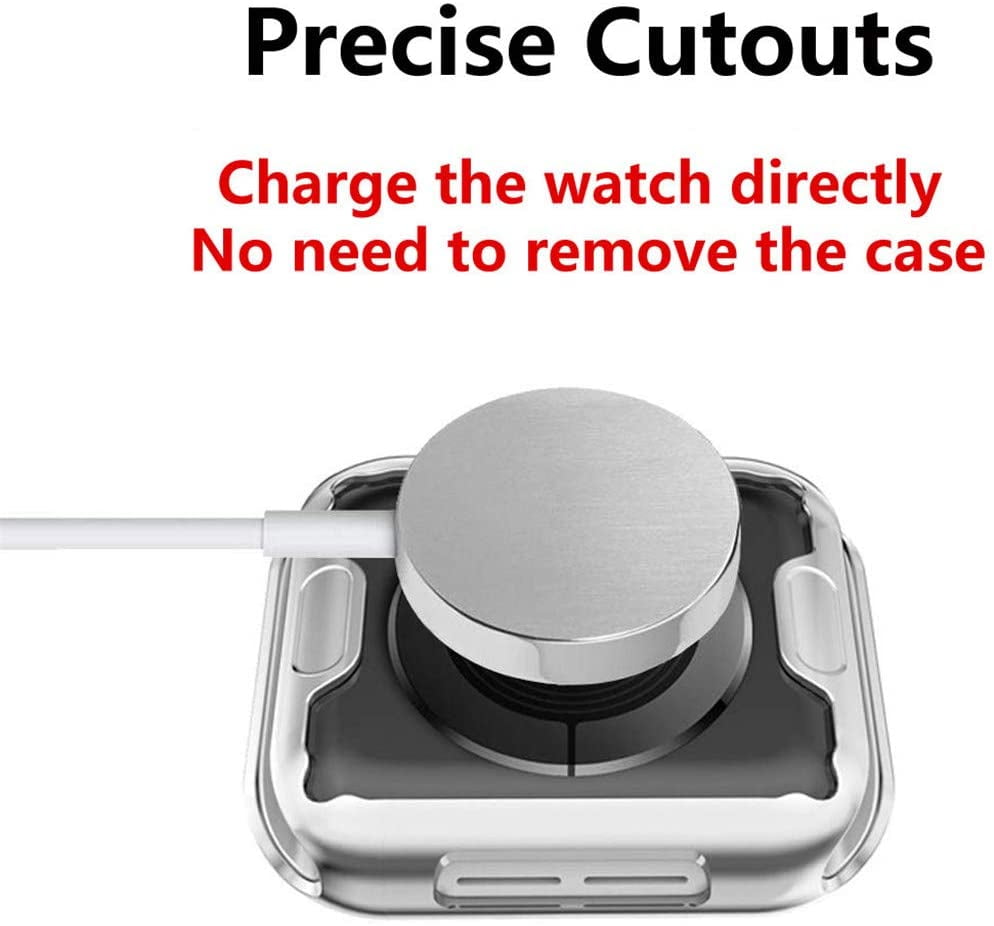 2 Pack Screen Protector 45mm Case for Apple Watch Series 9 8 7 45mm Screen Protector Case, Soft TPU Full Coverage Front Protective Shockproof iWatch Bumper Cover (Silver+Silver, 45mm)