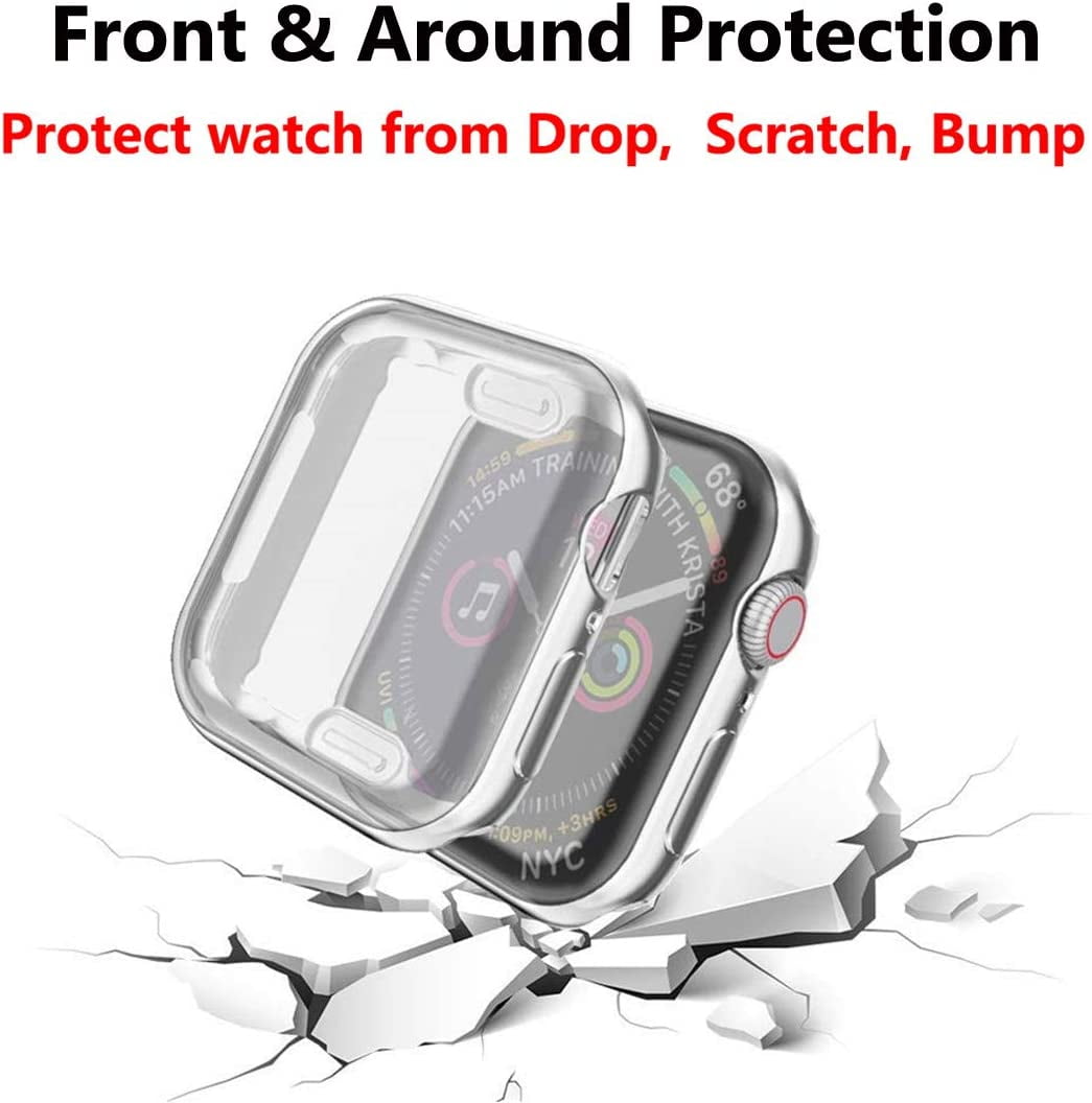 2 Pack Screen Protector 45mm Case for Apple Watch Series 9 8 7 45mm Screen Protector Case, Soft TPU Full Coverage Front Protective Shockproof iWatch Bumper Cover (Silver+Silver, 45mm)
