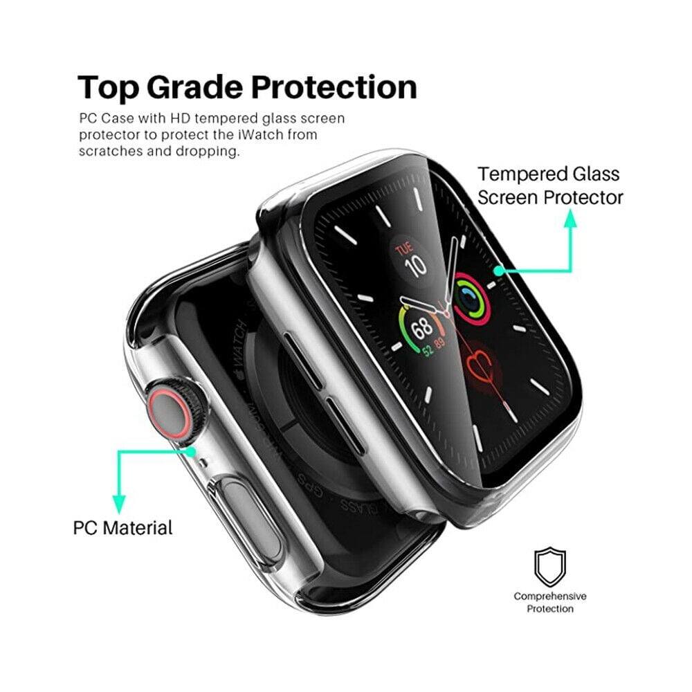 Tempered Glass Screen Protector For Apple Watch Series 6 (44mm) / SE (2020) (44mm) / Series 5 (44mm) / Series 4 (44mm) TPU Shockproof Protective Guard Shield Cover Armor