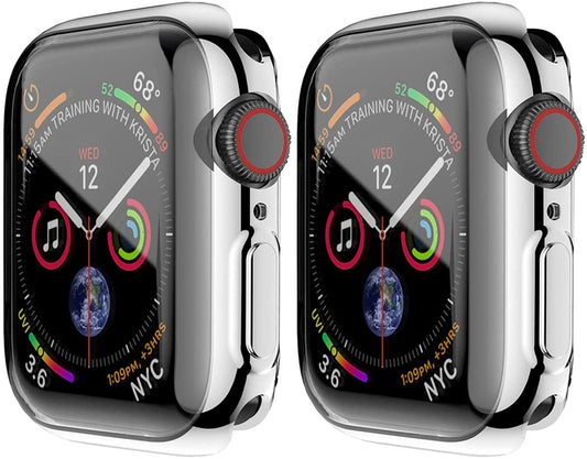 2 Pack Screen Protector 45mm Case for Apple Watch Series 9 8 7 45mm Screen Protector Case, Soft TPU Full Coverage Front Protective Shockproof iWatch Bumper Cover (Silver+Silver, 45mm)